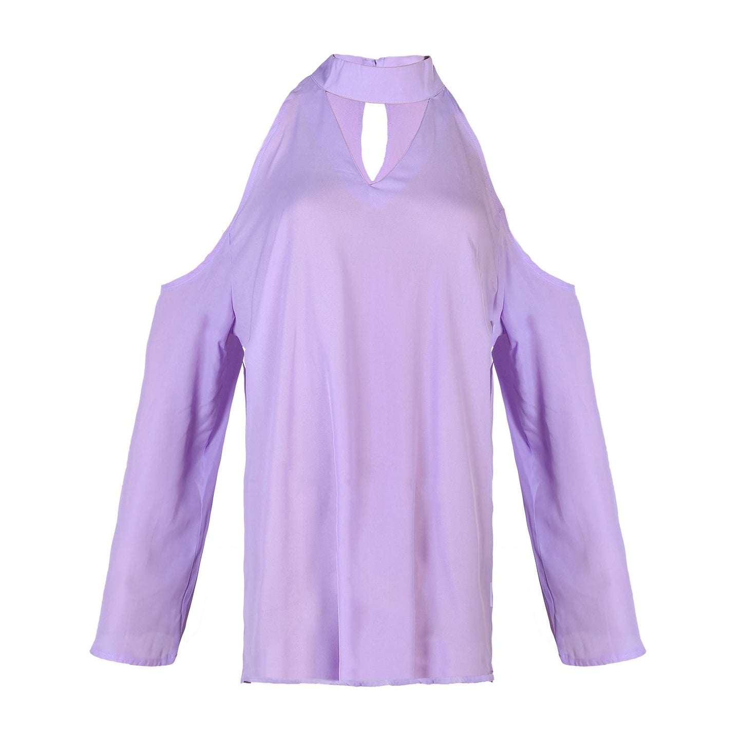 Off-the-Shoulder Blouse with V-Neck and Long Sleeves