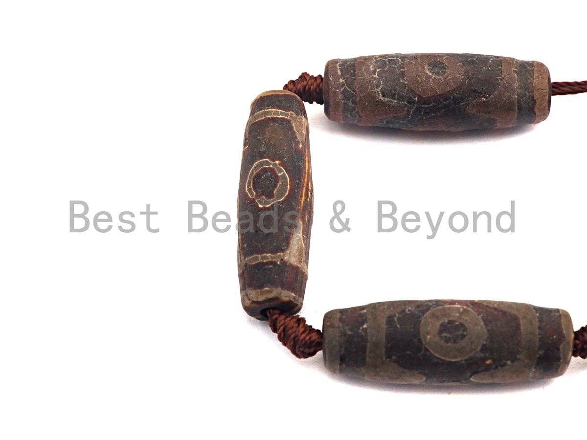 1pc/10pcs Natural Tibetan Agate Beads, Ancient Dark Brown Tibetan Long Oval Shape Beads, Dzi Eye Agate Beads, 12x30mm, sku#U538