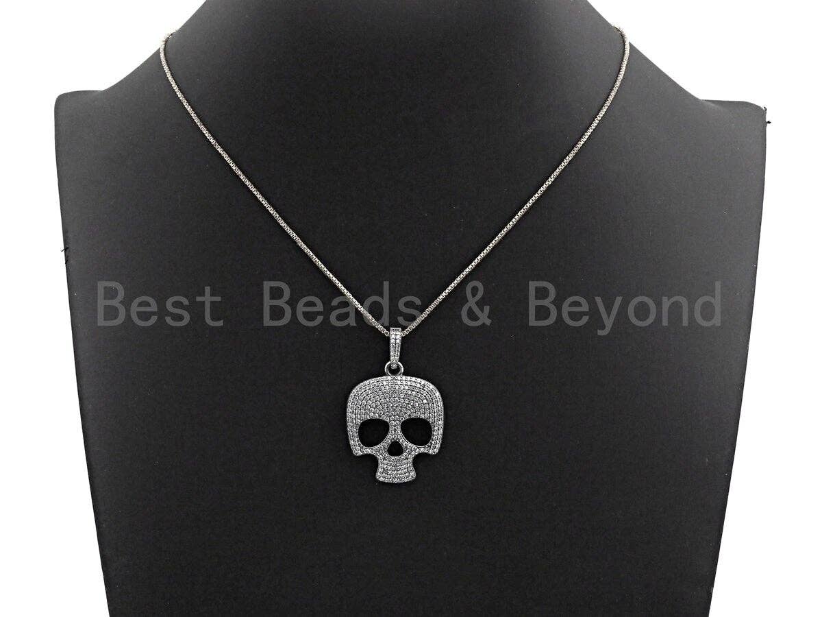 Oxidized silver CZ Micro Pave Skull Pendant/Charm, Antique SIlver Color Skull, Cubic Zirconia Pendant Charm, 26x33mm,sku#X121