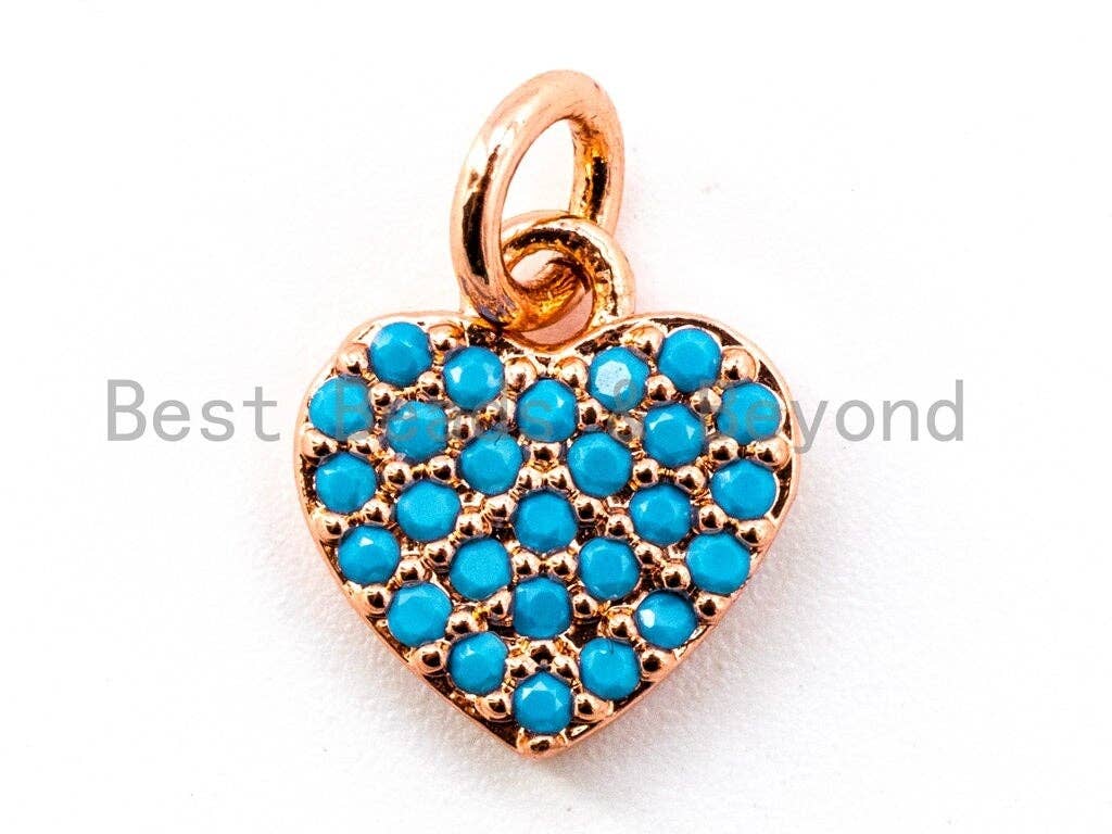 CZ Micro Pave Turquoise Heart shaped Pendant/Charm, Cubic Zirconia Pendant/Charm for Necklace Bracelet,9x10mm, sku#F335