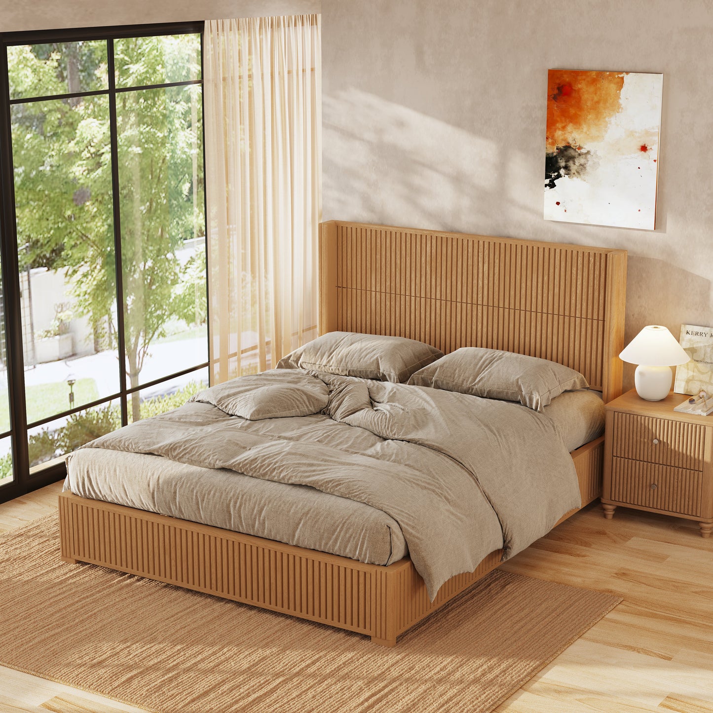 Solid Wood Platform Bed Frame with Headboard