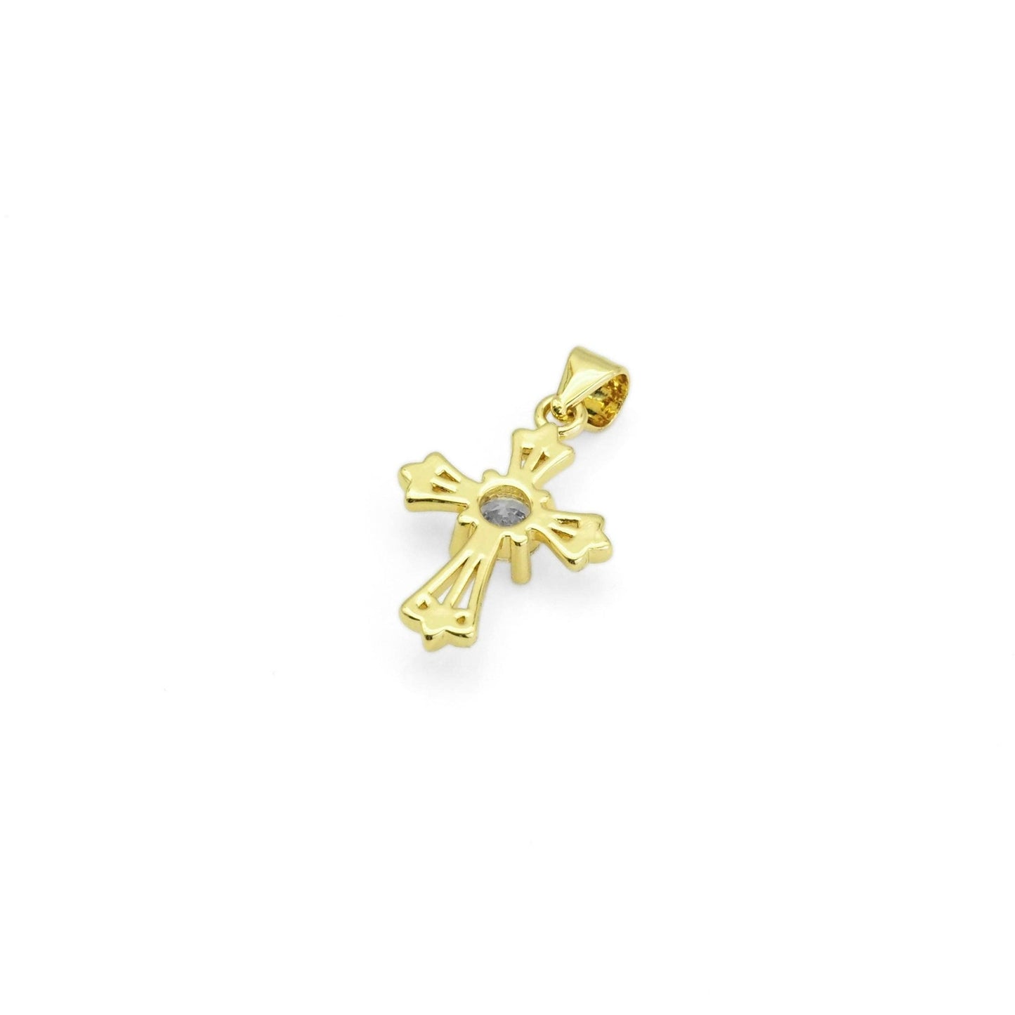 Gold Clear CZ Cross Charm, Sku#LX278