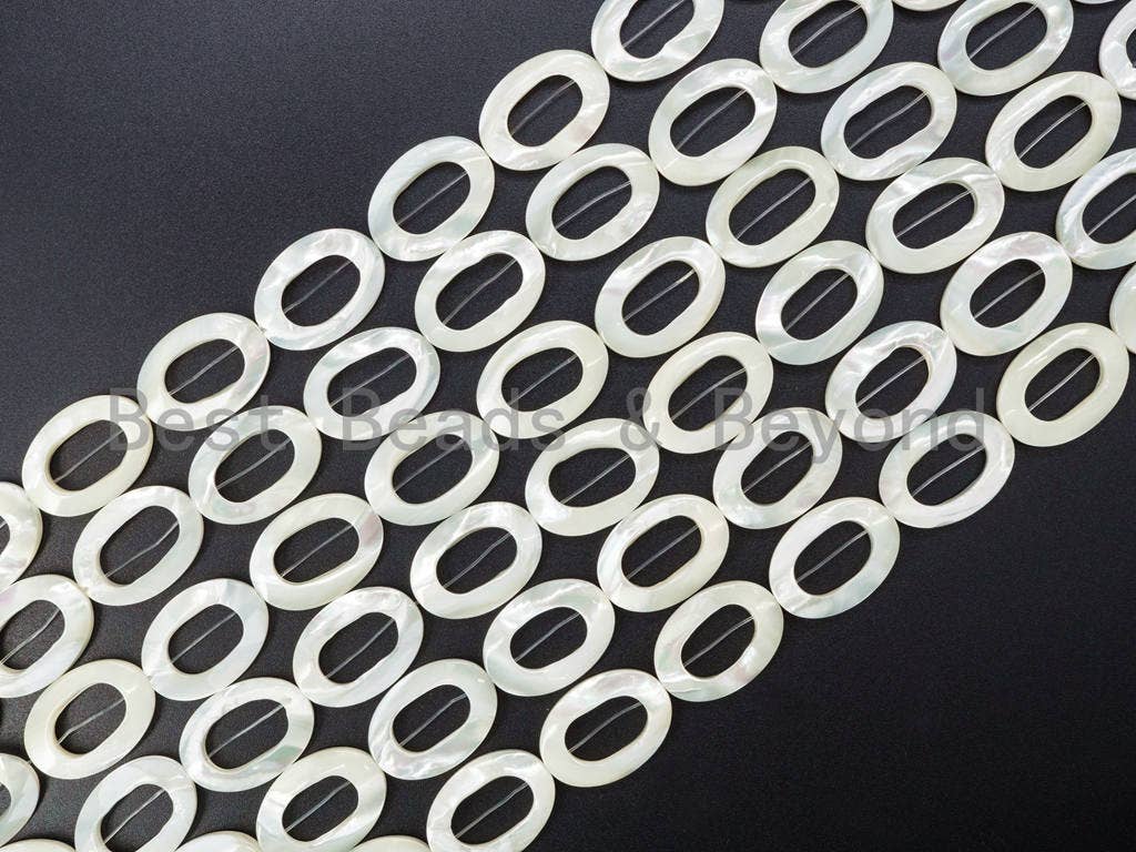 High Quality White Mother of Pearl, Mop Shell, White Shell, Oval Donut Smooth Beads, 4x6mm/6x8mm/13x18mm/18x25mm, 15inch strand,SKU#T16