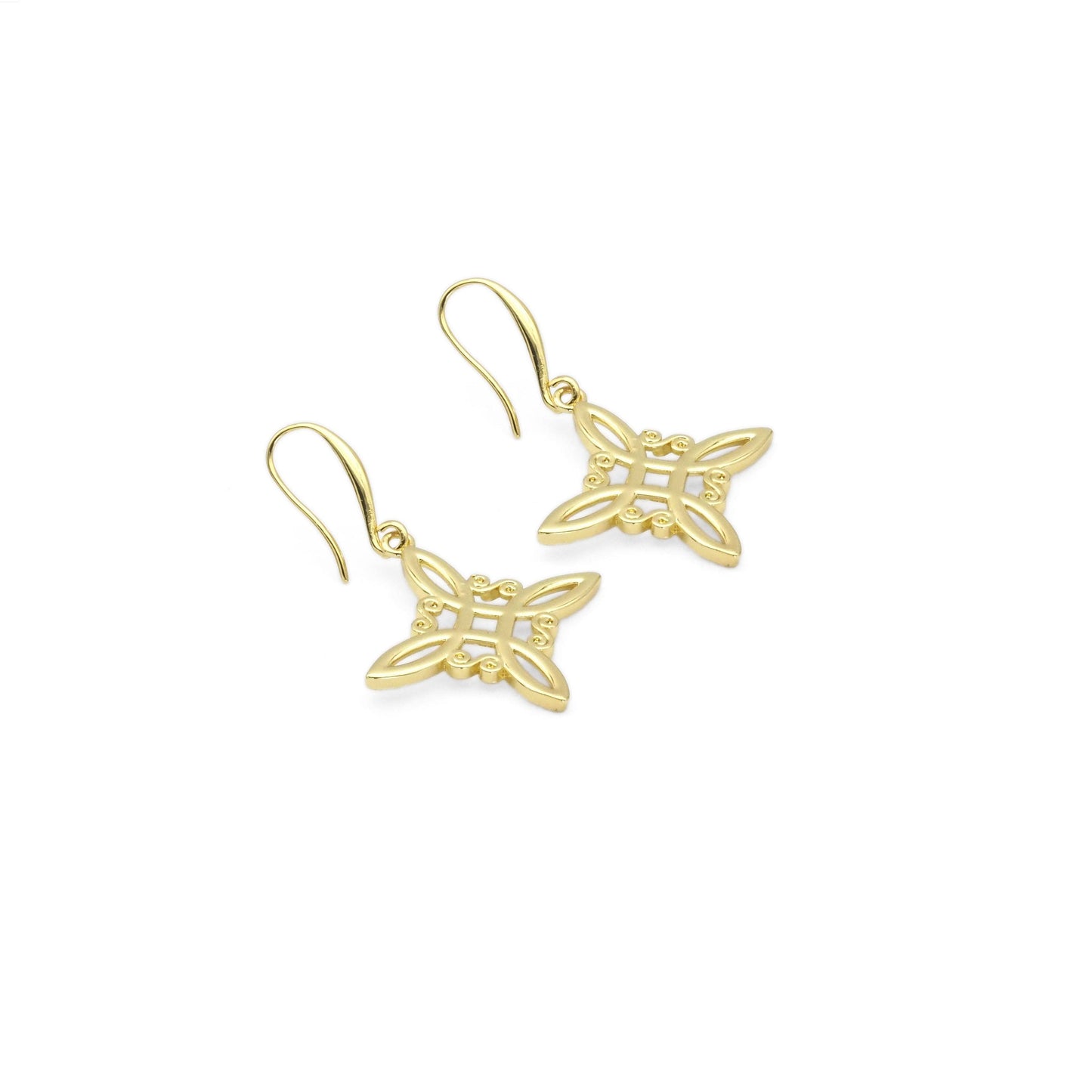 Gold Chinese Knot Filigree Dangle Earrings, Sku#EF346
