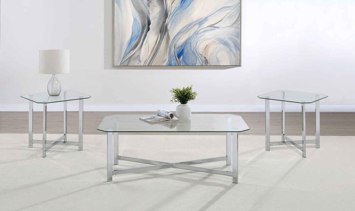 Cronin 3-piece Tempered Glass Top Coffee Table Set Chrome