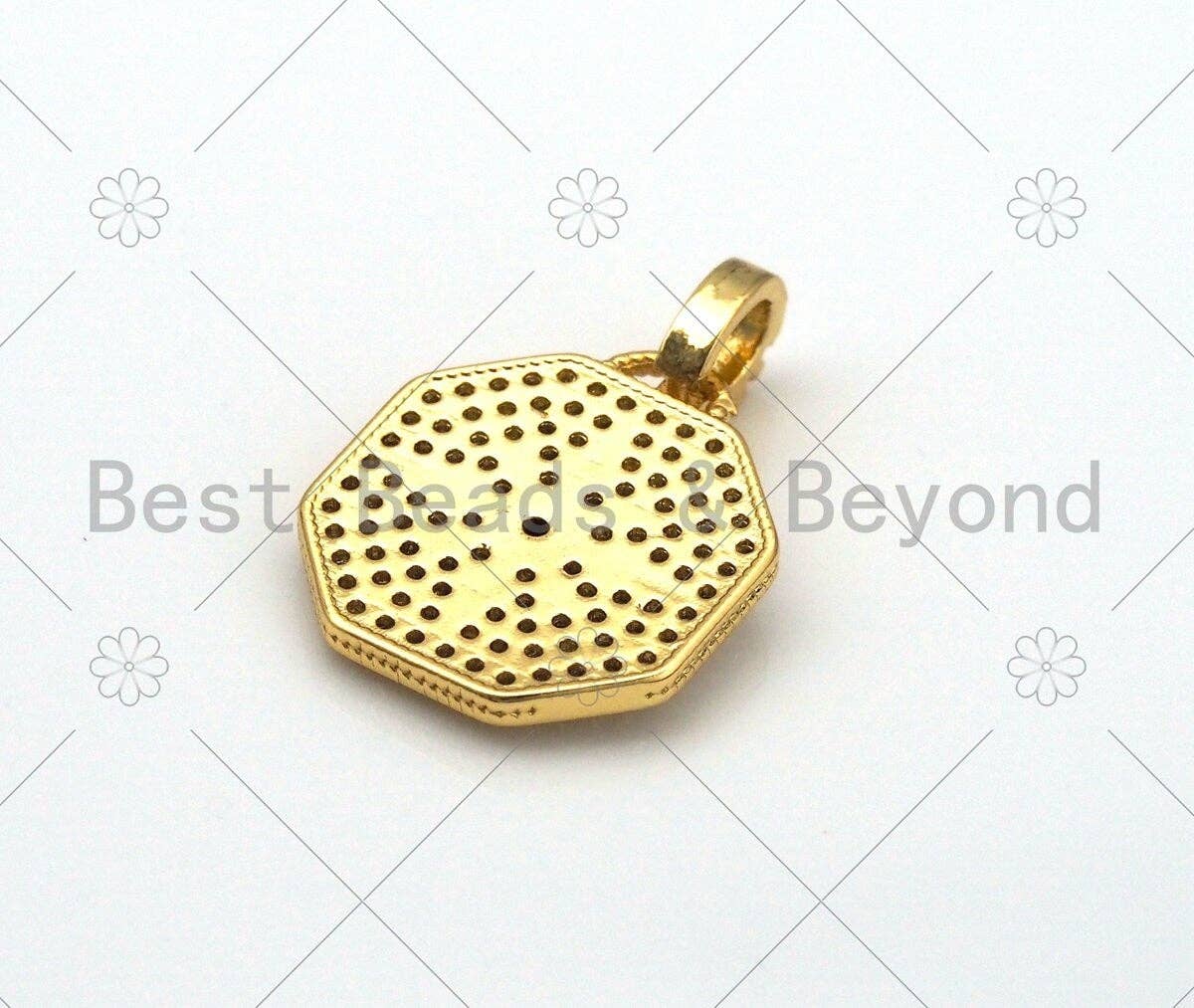 Clear CZ Micro Pave North Star On Octagon Shape Pendant,18K Gold Filled Cubic Zirconia Charm, Necklace Bracelet Pendant, 17x15mm, Sku#LK431