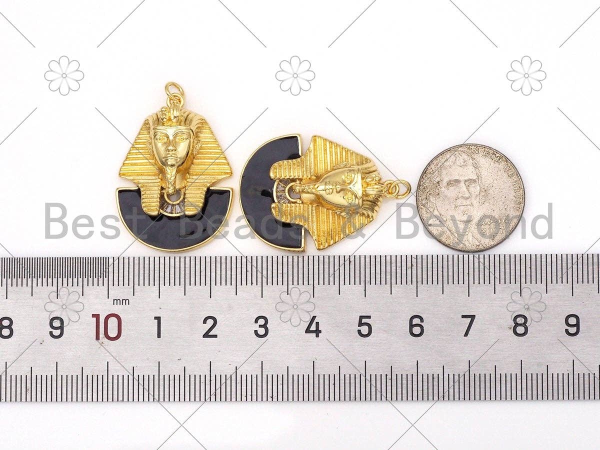 Black Enamel Sphinx Shape Pendant/Charm, 18K Gold Filled Lion Head Charm, Necklace Bracelet Charm Pendant, 32x23mm,Sku#Z1381