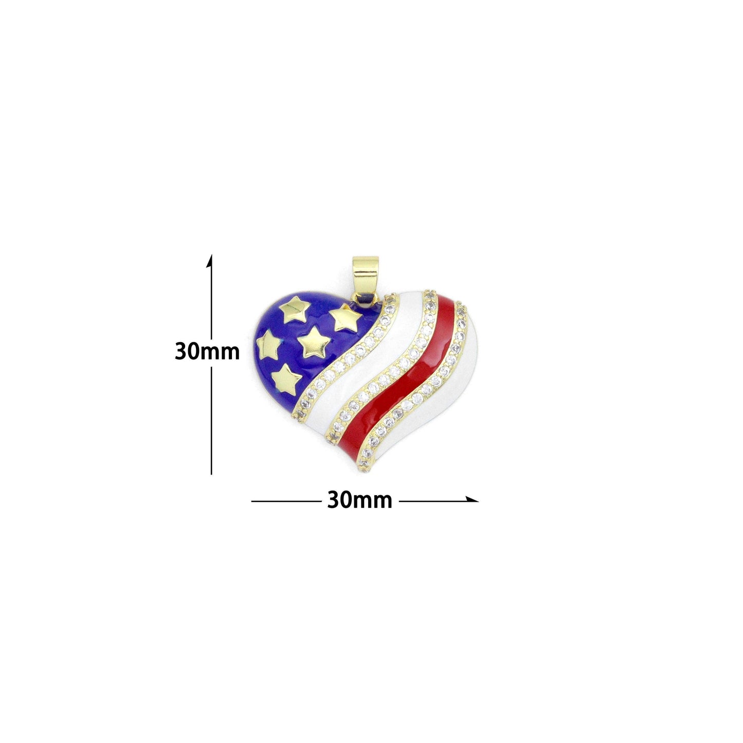 Gold Silver CZ Enamel Flag Color Heart Charm Pendant,Sku#LX868