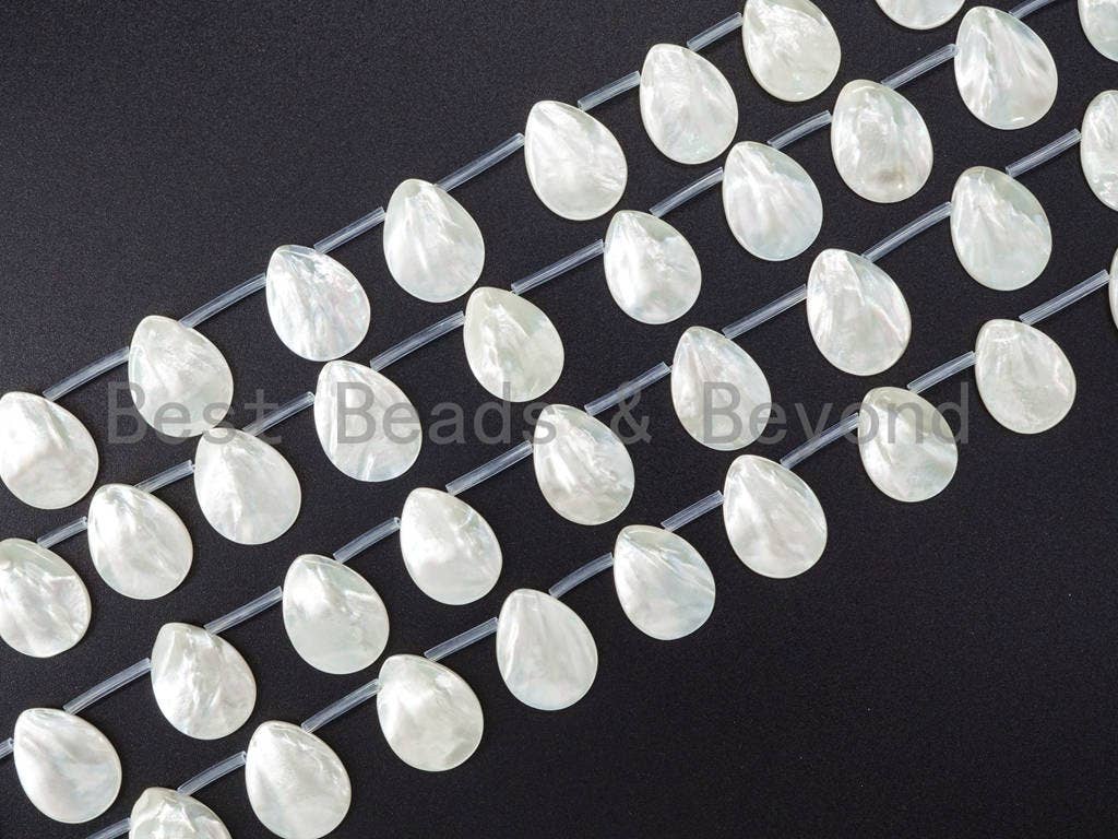 High Quality White Mother of Pearl, 15x20mm/18x25mm/25x35mm, Mop Shell, White Shell, Flat Teardrop Shape Beads, 15inch strand,SKU#T11