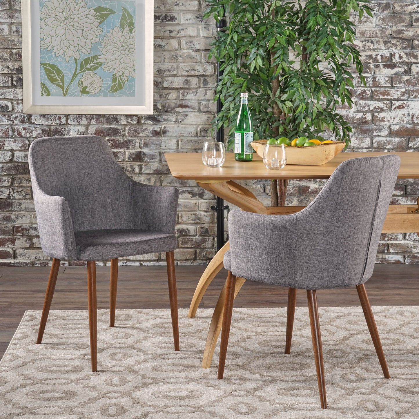 Mid Century Modern Fabric Upholstered Dining Chairs - Set of 2