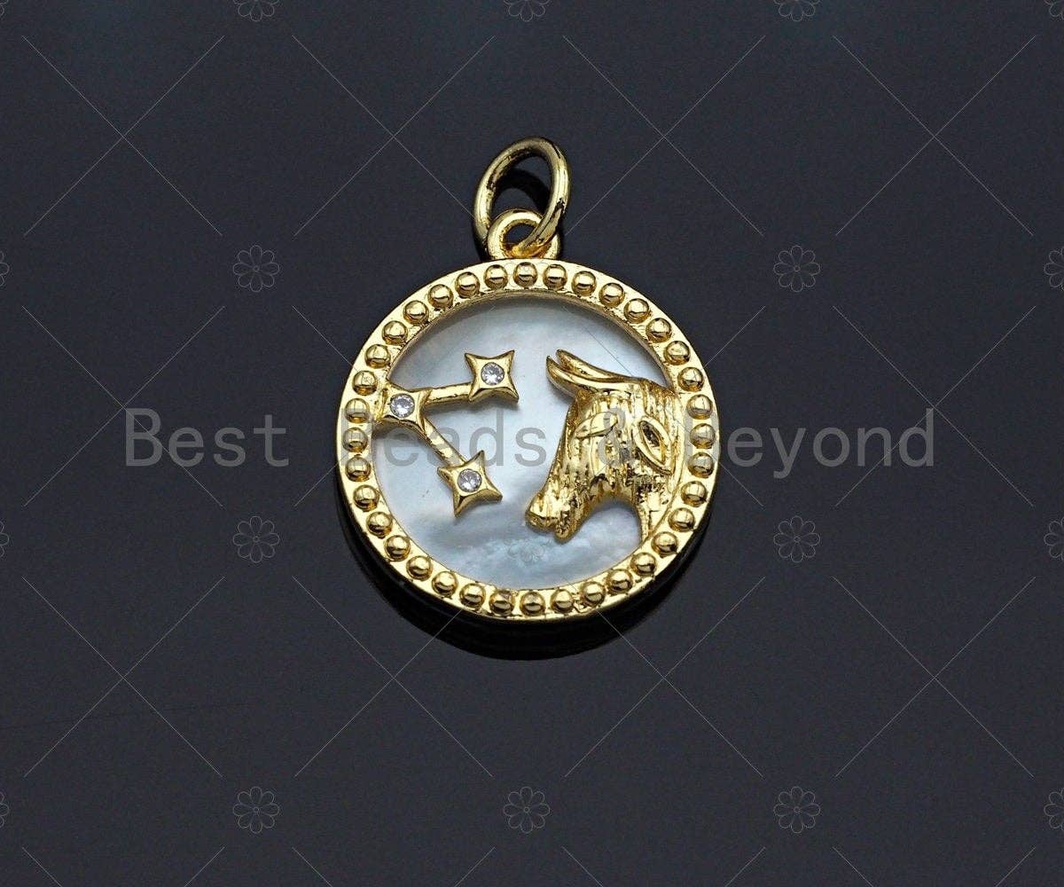 CZ Micro Pave Twelve Constellations Charm/Pendant, Zodiac charm, Constellation Mother-of-pearl Inlay Pendant/Charm,15x17mm,Sku#Z1228