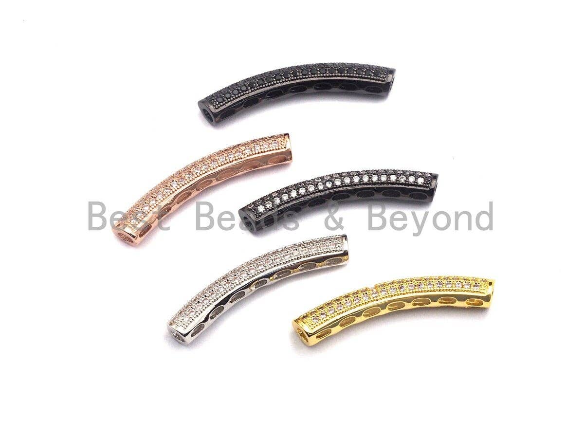 CZ Micro Pave 32x5mm Half Full Pave Tube for Bracelet/Necklace, Cubic Zirconia Separator Tube, Tube Beads, sku#G7