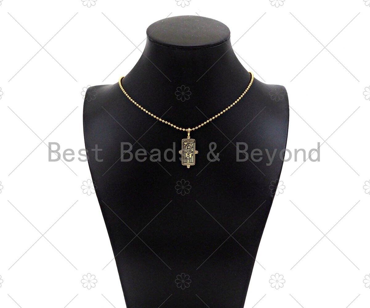 Heart Star Pattern On Rectangle Shape Pendant/Charm,18K Gold Filled Medallion Charm, Necklace Bracelet Charm Pendant,16x34mm,Sku#Z1379