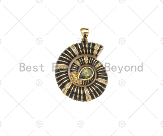 CZ Micro Pave Colorful Enamel Sea Snail Shape Charm, 18K Gold Enamel Pendant, Necklace Bracelet Charm Pendant,26x30mm,Sku#LK317