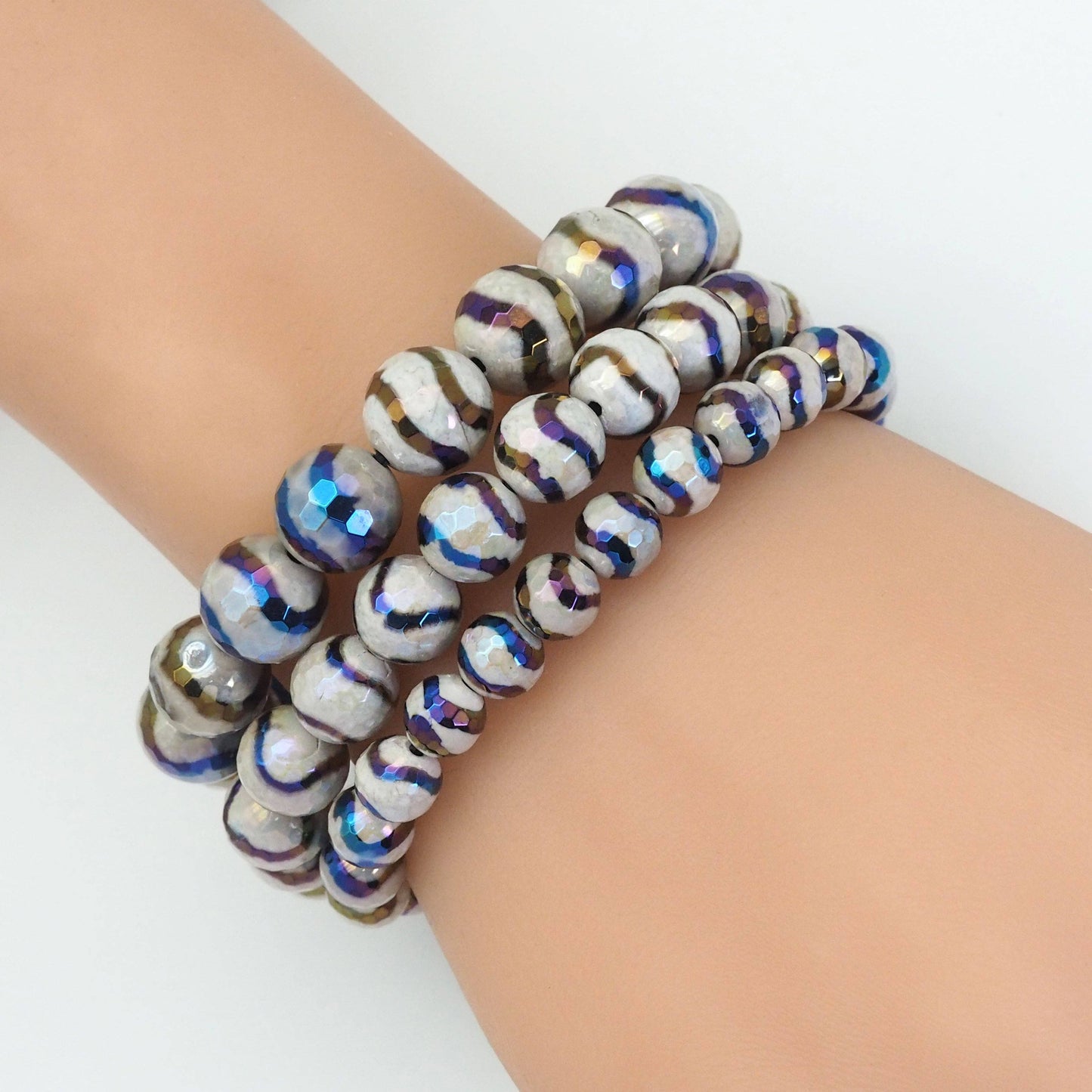 AB Mystic Tibetan Agate Stretchy Bracelet, Sku#EF427