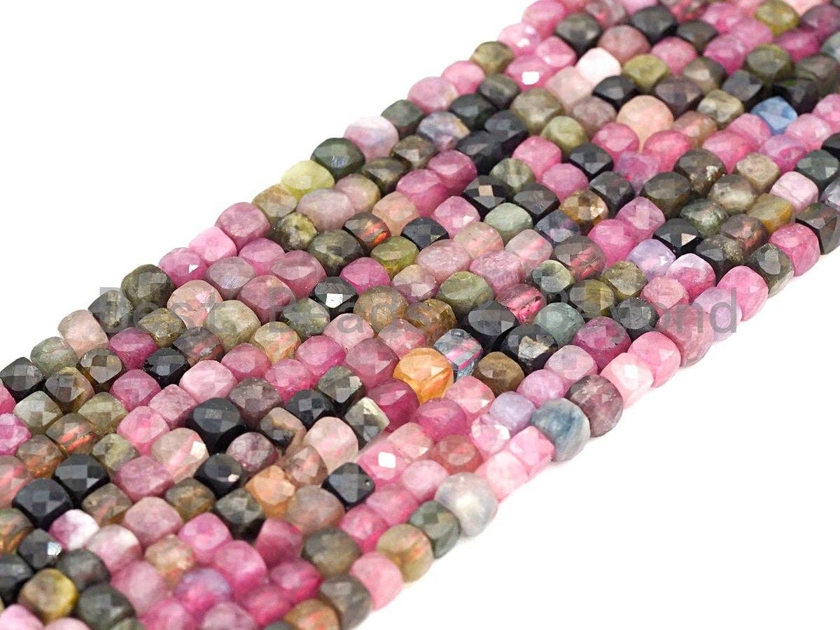 High Quality Natural Tourmaline Beads, 4mm Tourmaline Cube Faceted Beads, 16" Full strands, sku#U767