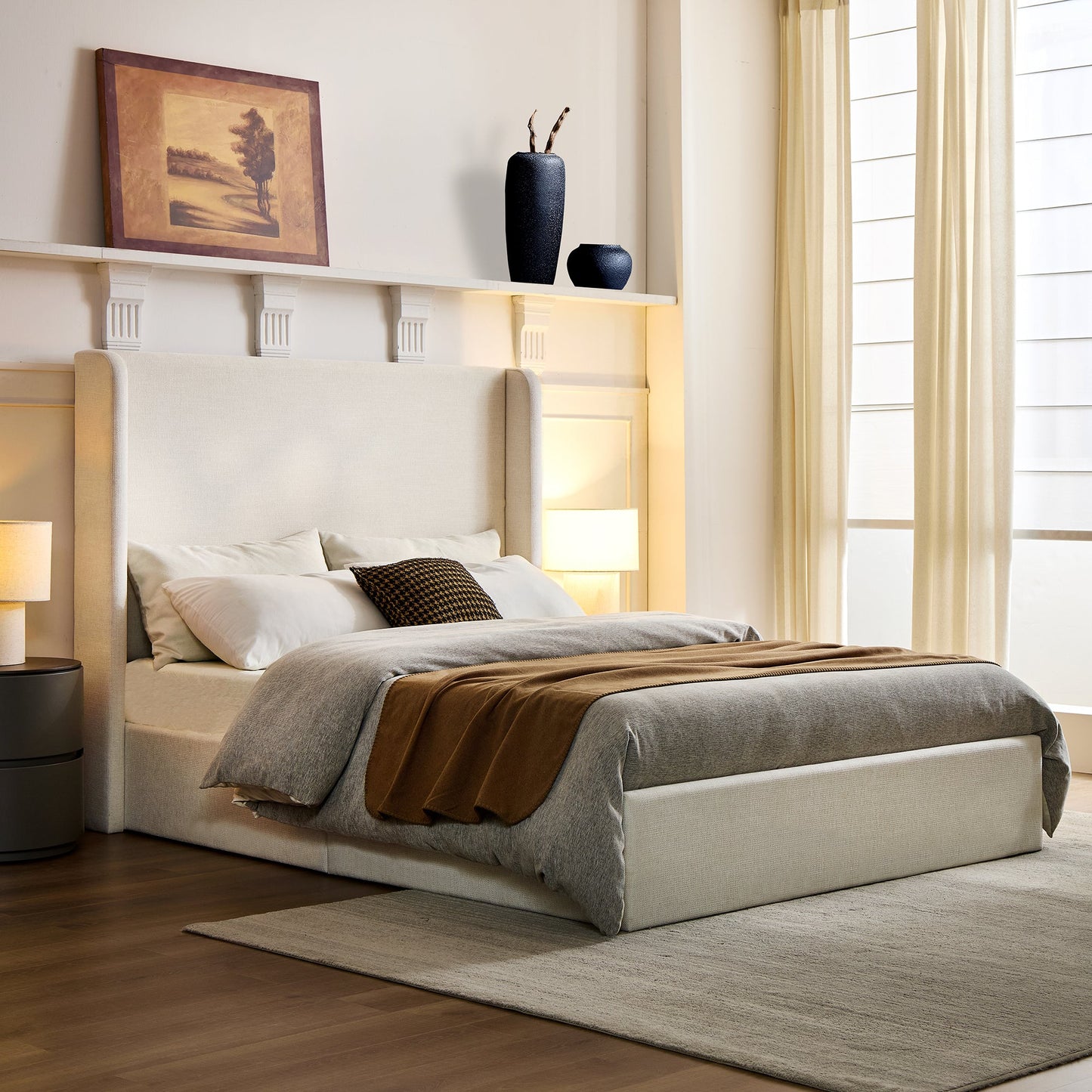 Carmen Upholstered Wingback Bed - California King