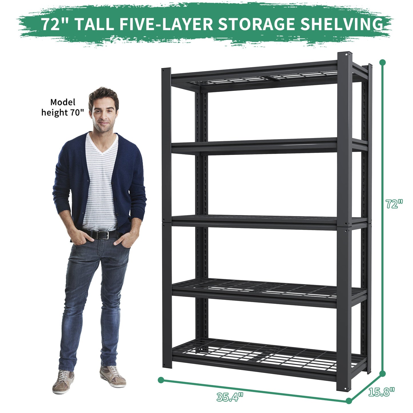 72"H 5-Tier Adjustable Heavy Duty Shelving Rack