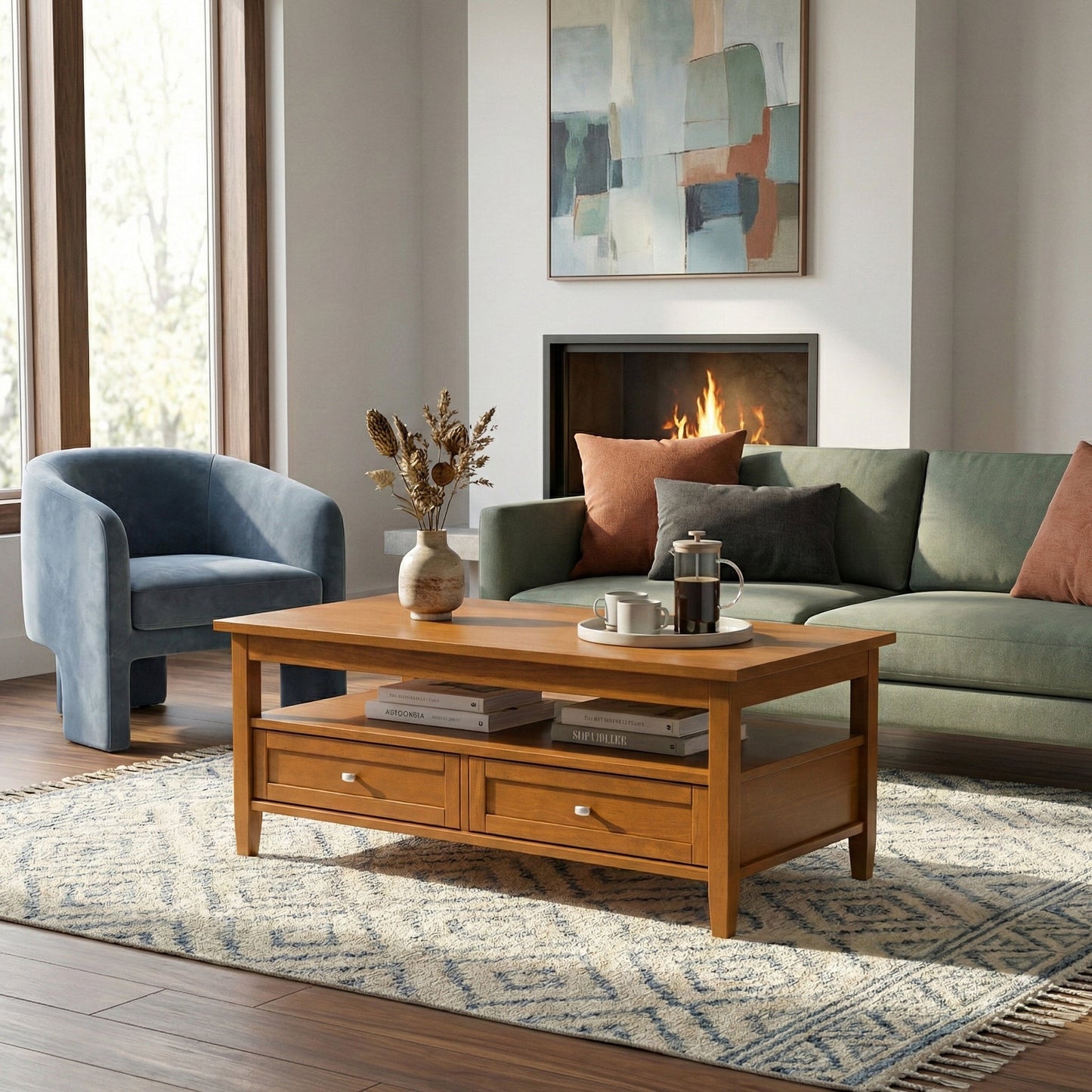 Warm Shaker Solid Wood 48 Inch Wide Transitional Coffee Table