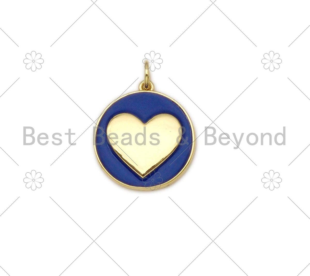 Gold Heart On Colorful Enamel Round Coin Shape Pendant, 18K Gold Filled Heart Charm,Enamel Pendant,Enamel Jewelry,17x19mm,Sku#F1411C
