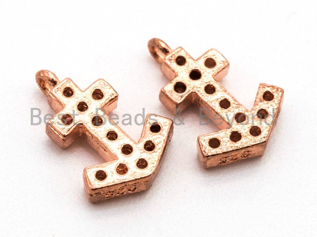CZ Micro Pave Small Arrows Pendant/Charm, Cubic Zirconia Pendant Charm in Gold Rose Gold Black Silver Color, 7x10mm, sku#B76