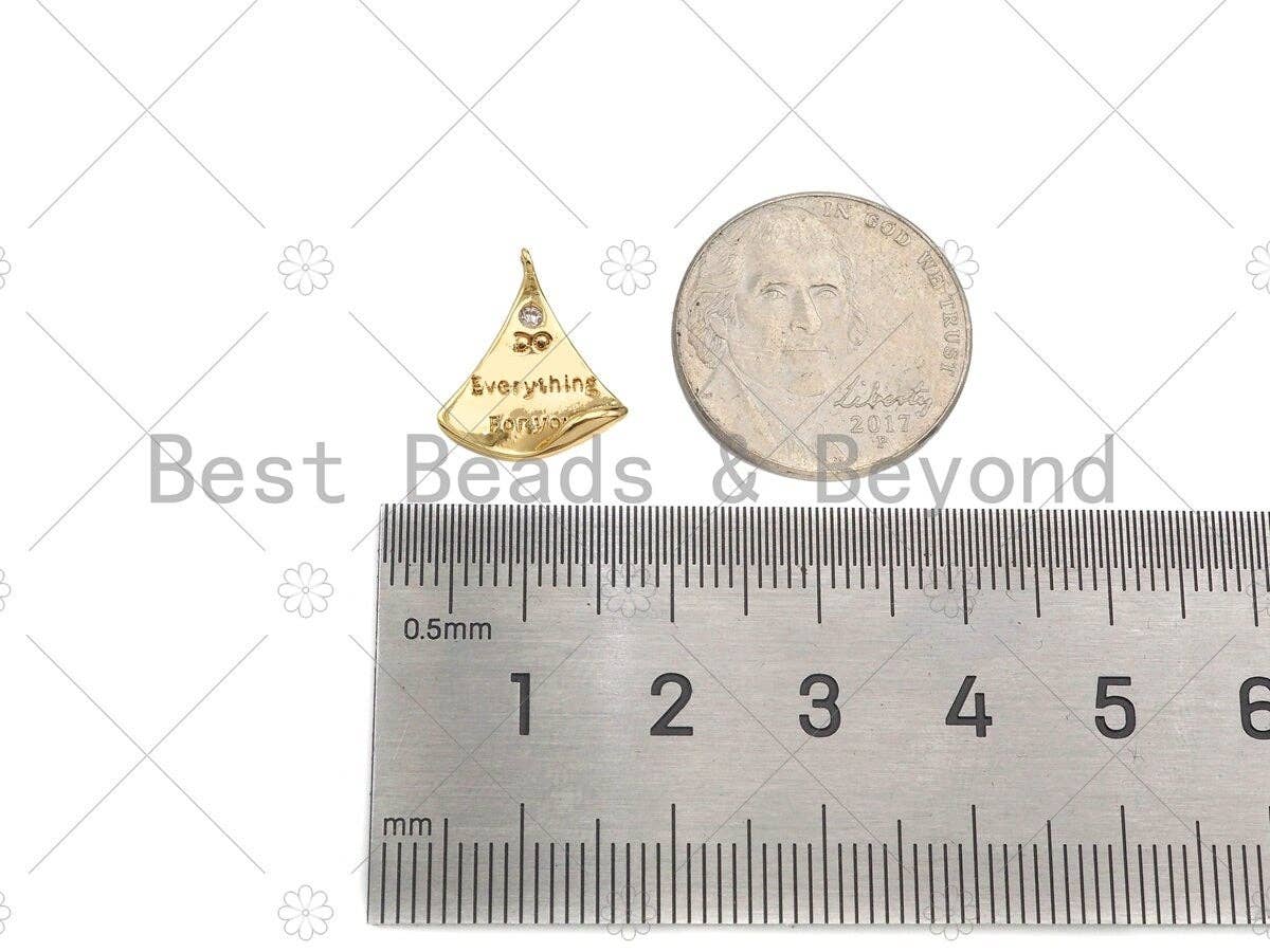 CZ Micro Pave Do Everything For You Word On Fan Shape Pendant,14K Dainty Gold Leaf Charm, Necklace Bracelet Charm,14x16mm,Sku#ZX04