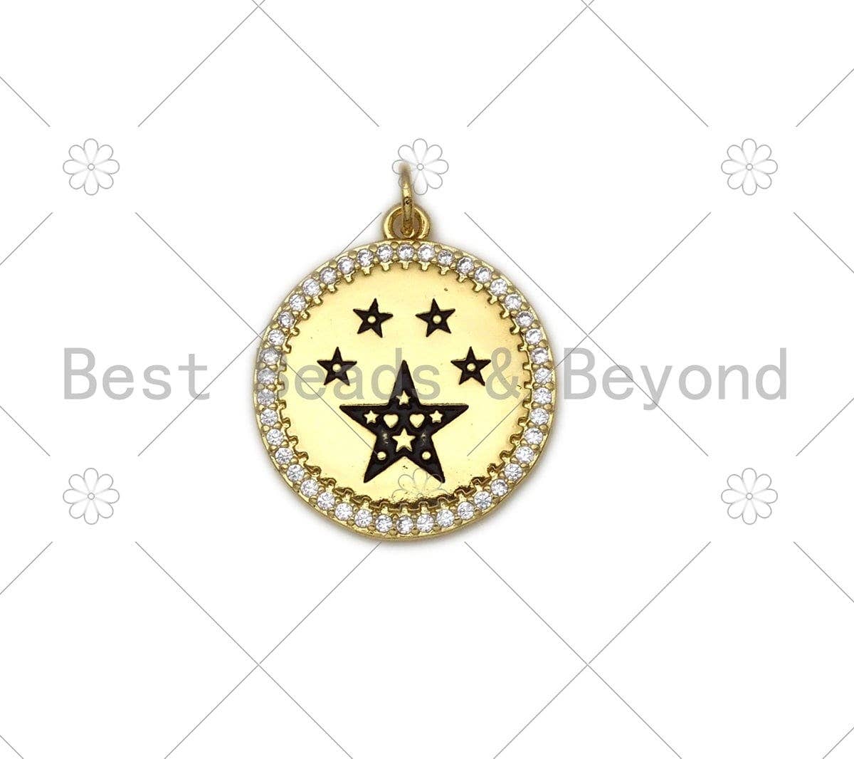 Colorful Enamel Five Point Star On Round Coin Pendant,18K Gold Filled CZ Micro Pave Medallion Charm,Enamel Star Jewelry,20x23mm,Sku#LK395
