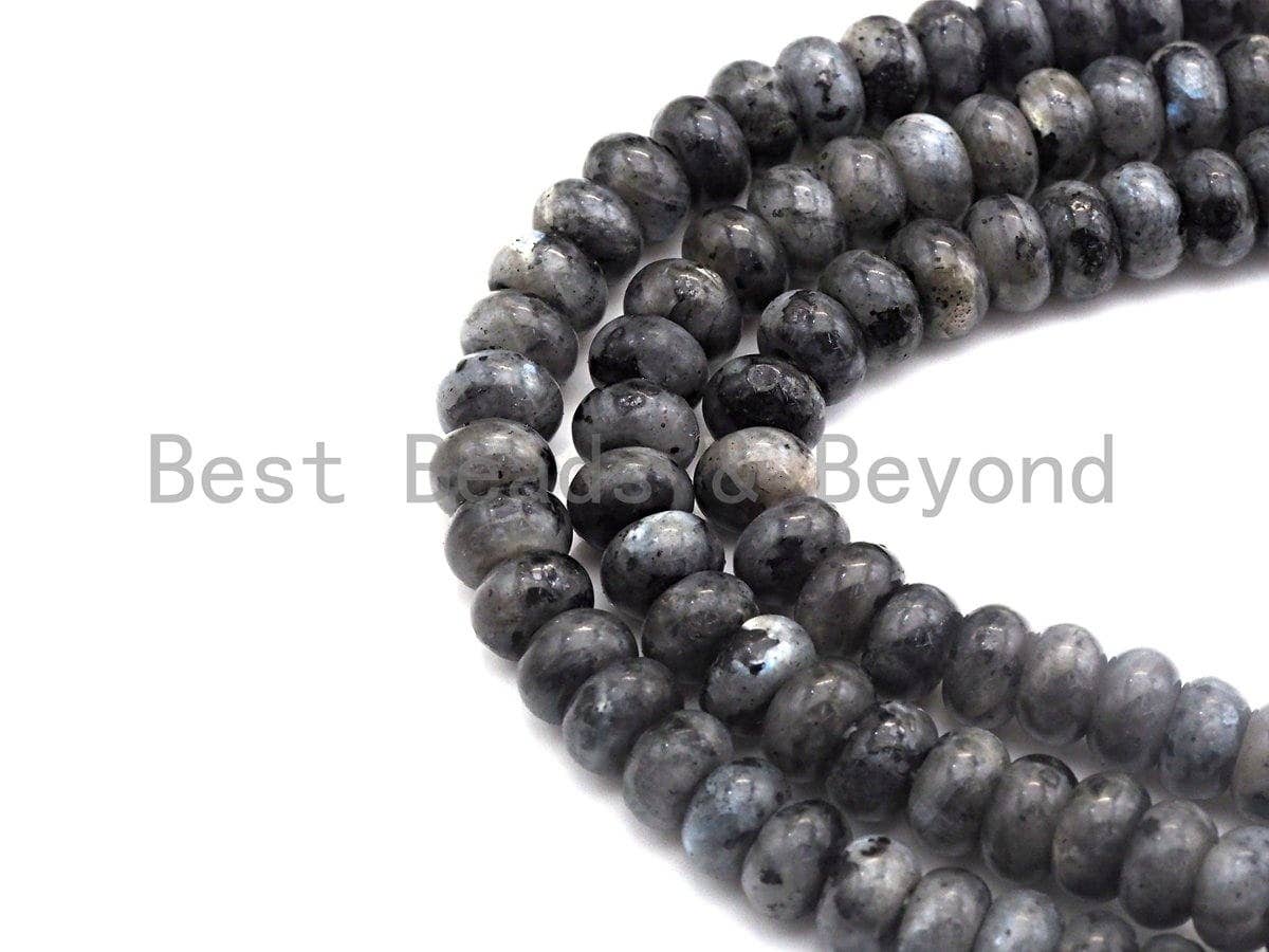 2mm Large Hole Natural Larvikite Beads, Rondelle Smooth 6x10mm/5x8mm, 8" Long Strands, sku#U698