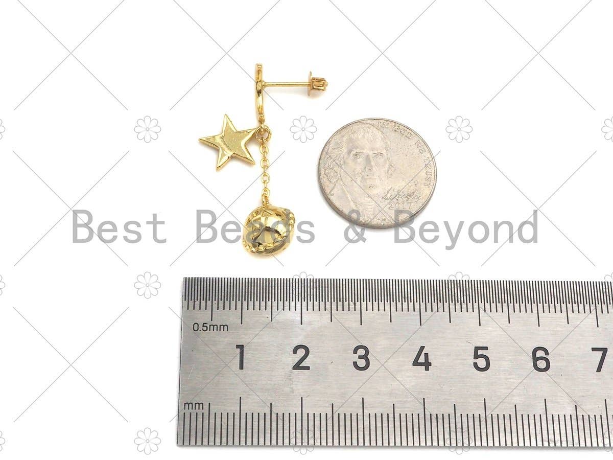 Moon Star Dangle Ball Earrings, Sku#J316