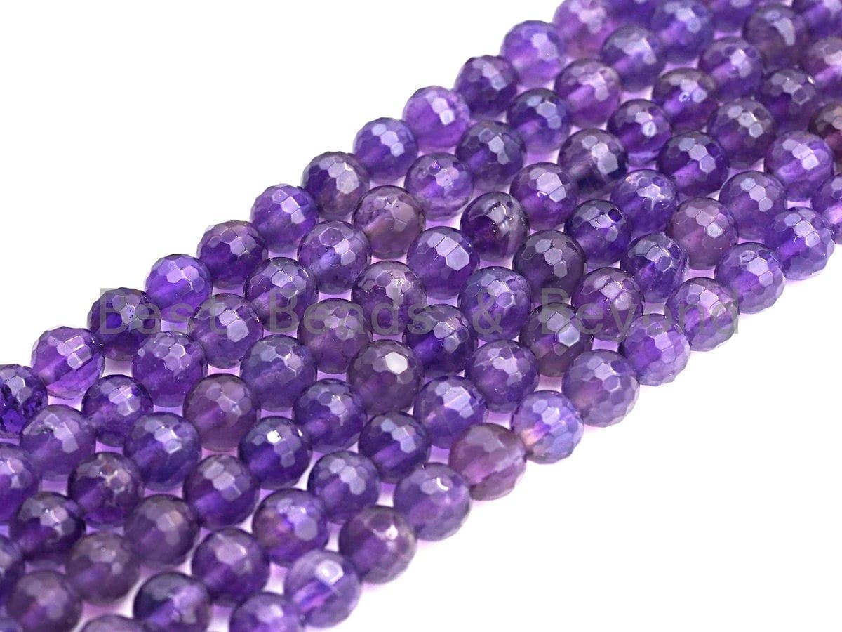 High Quality Natural Amethyst Round Faceted Beads, 4mm/6mm/8mm/10mm/12mm Amethyst Beads, 15.5" Full Strand, sku#U726