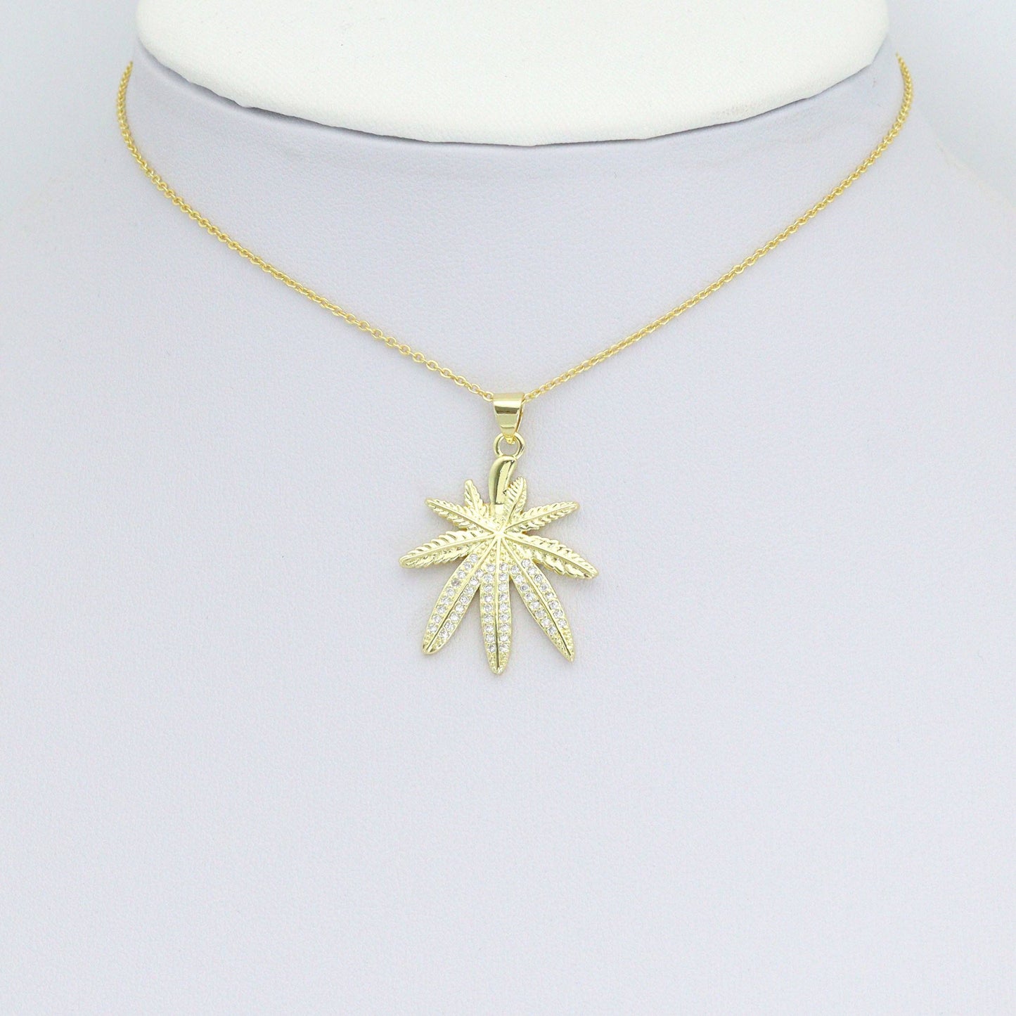 Clear CZ Gold Maple Leaf Charm Pendant, Sku#LK1169