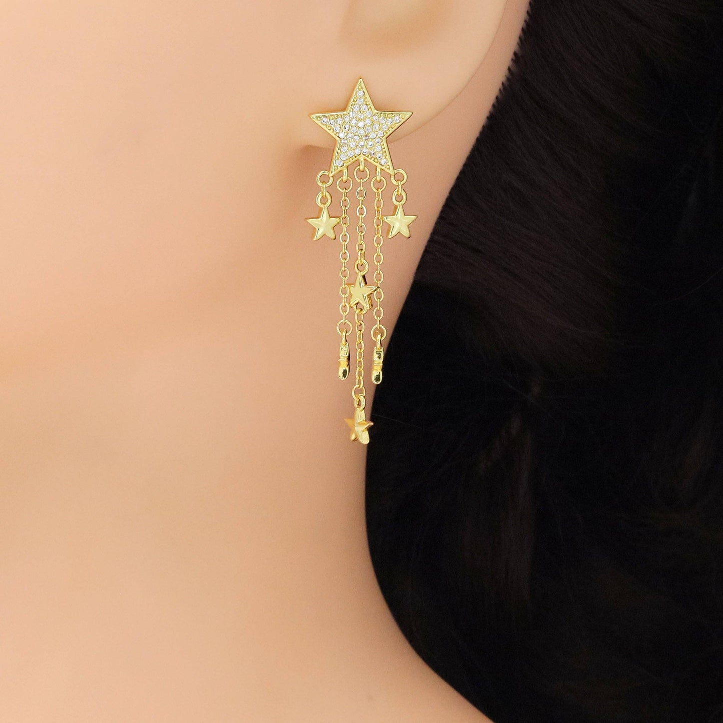 Moon Star Tassel Star Statement Earrings, Sku#LK932