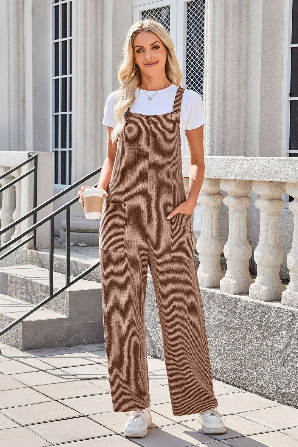Lovelet Square Neck Wide Strap Overalls with Pockets