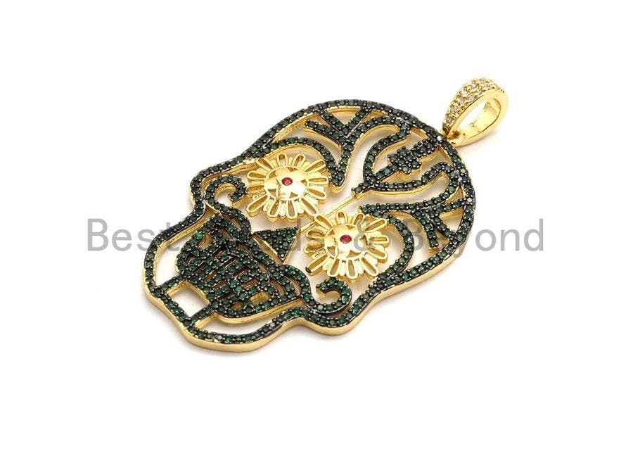 CZ Micro Pave Skull Pendant,Skull Pave Pendant,Turquoise/Fuchsia/Green/Cobalt/Black, Halloween Pave, 30x47mm, Sku#F669