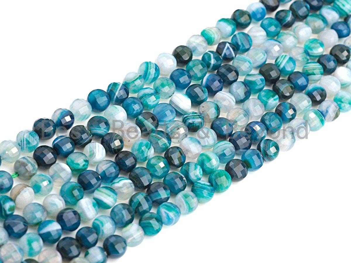 Double Sided Turtle Shell Cut Natural Agate Button Shape beads, 6mm/8mm/10mm Natural Green Blue Agate Beads, 15.5" Full strand, Sku#UA04