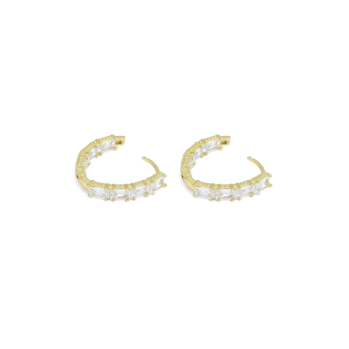 Gold Silver Baguette CZ oval shape Geometry Huggie Earrings, Sku#A239