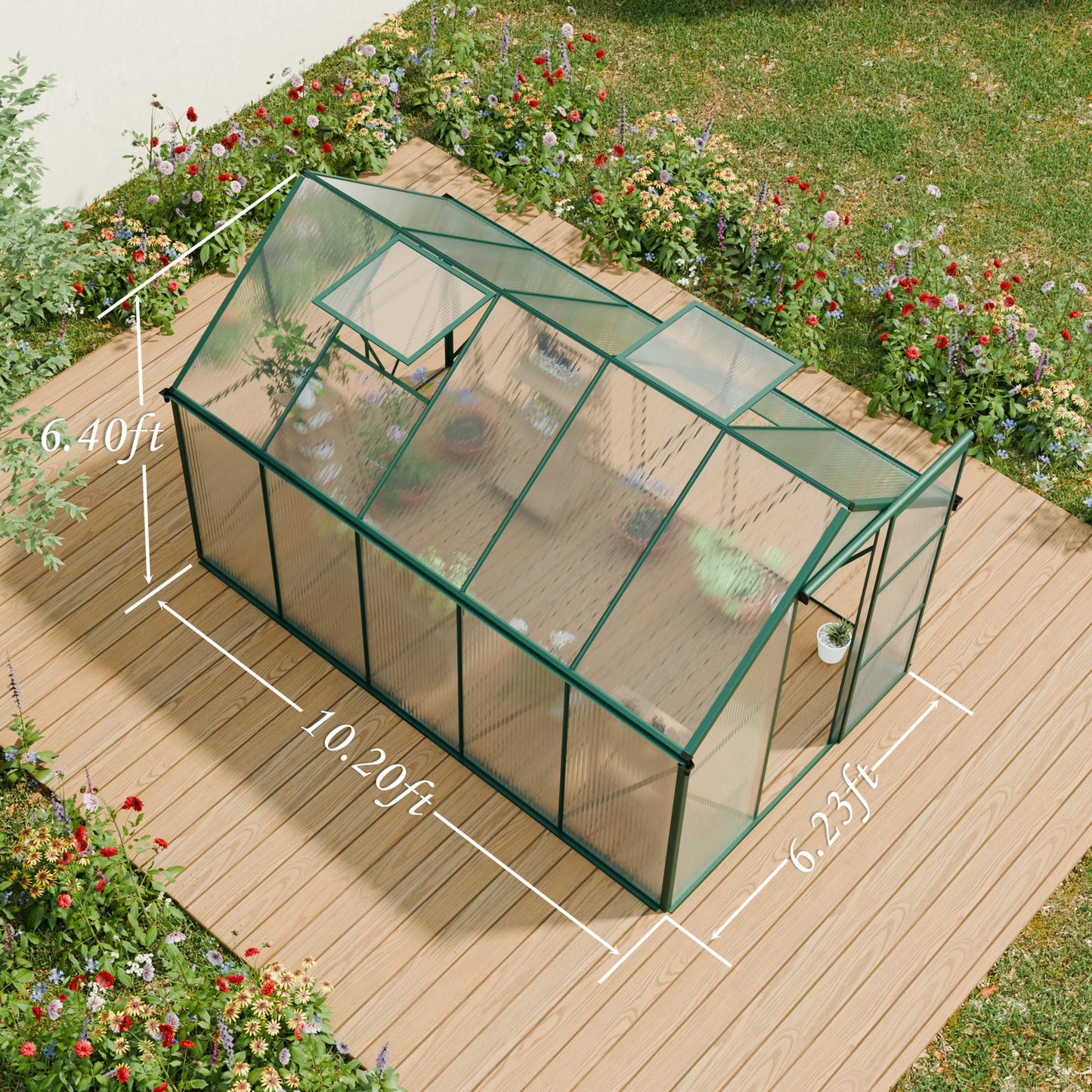 6X10FT Polycarbonate Greenhouse with Raised Base