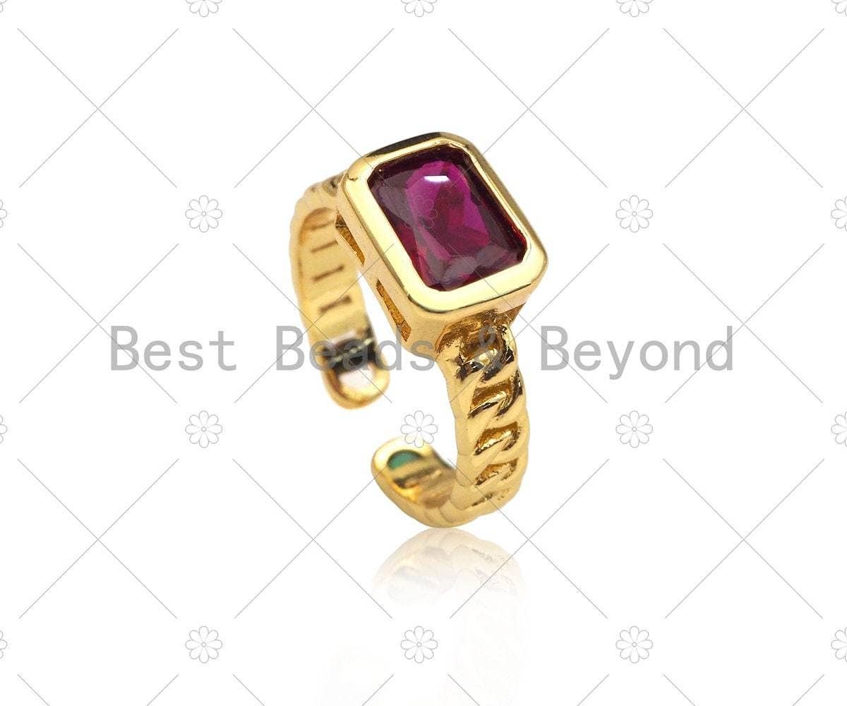 Gold Colorful Big CZ Adjustable Ring, Sku#LK368