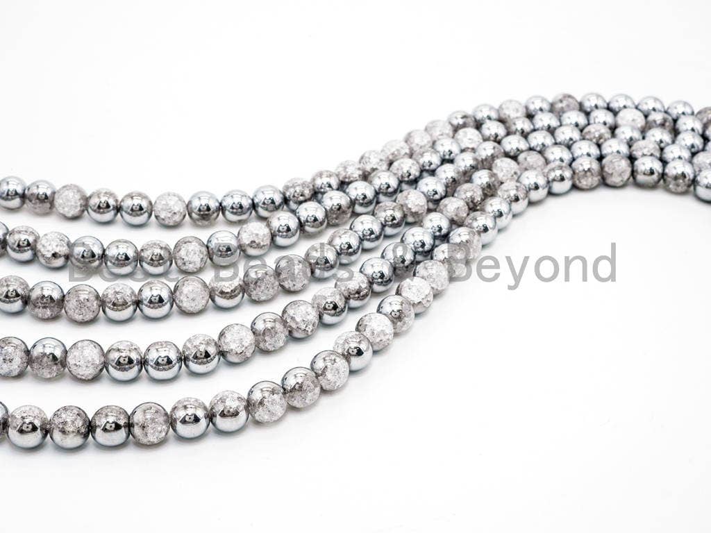 Crack Quartz Half Silver Plated, 6mm/8mm/10mm/12mm/14mm Round Smooth beads, Silver Clear Quartz Beads, 15.5inch strand, SKU#U55