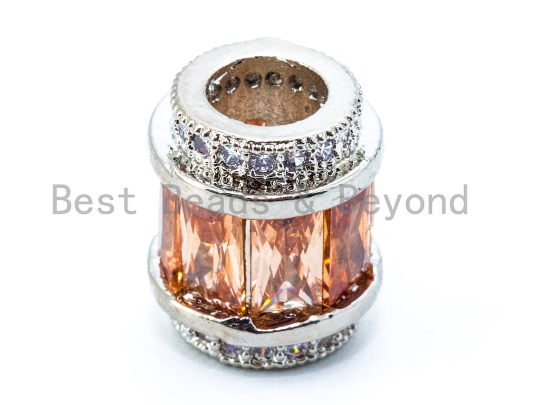 CZ Micro Pave Big Hole Drum Spacer Beads, Cubic Zirconia Large Hole Spacer Beads Ruby/Amethyst/Pink,10x12mm,1pc,sku#G268