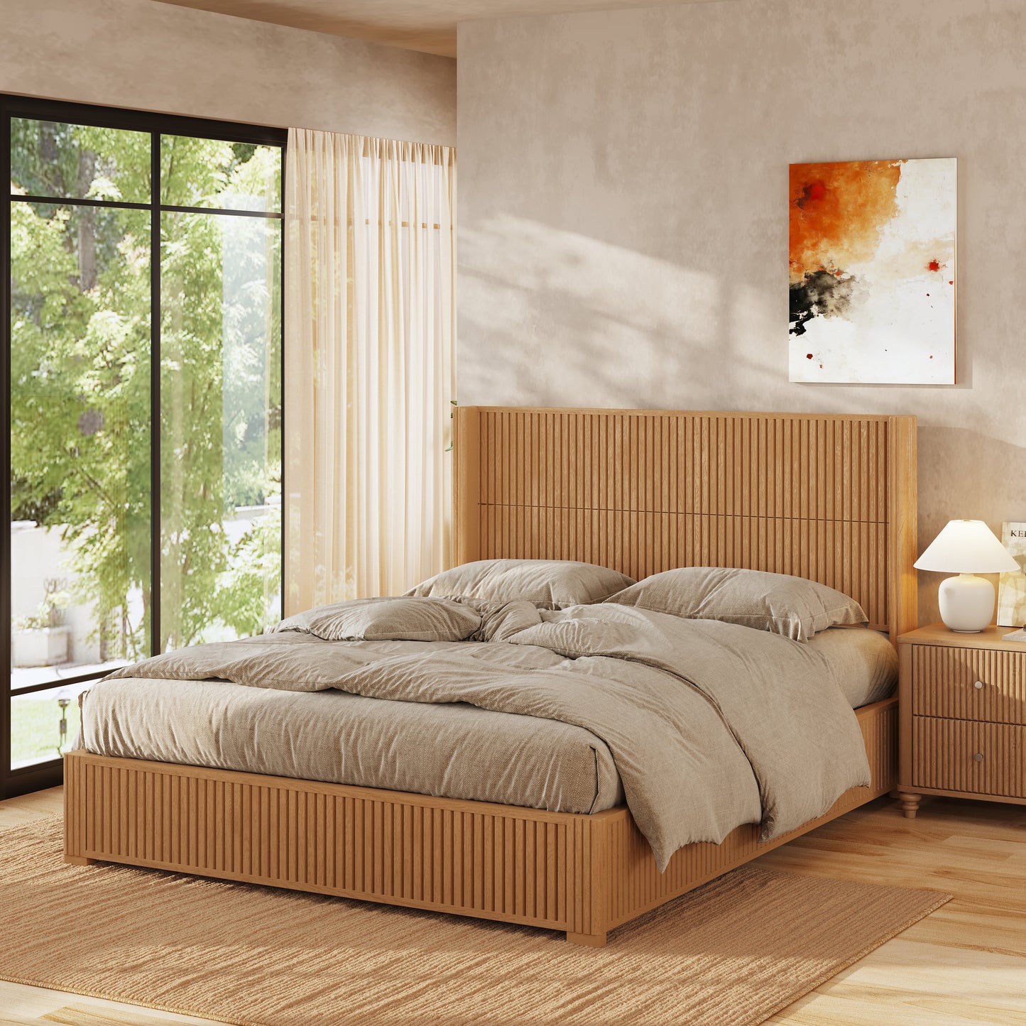 Solid Wood Platform Bed Frame with Headboard