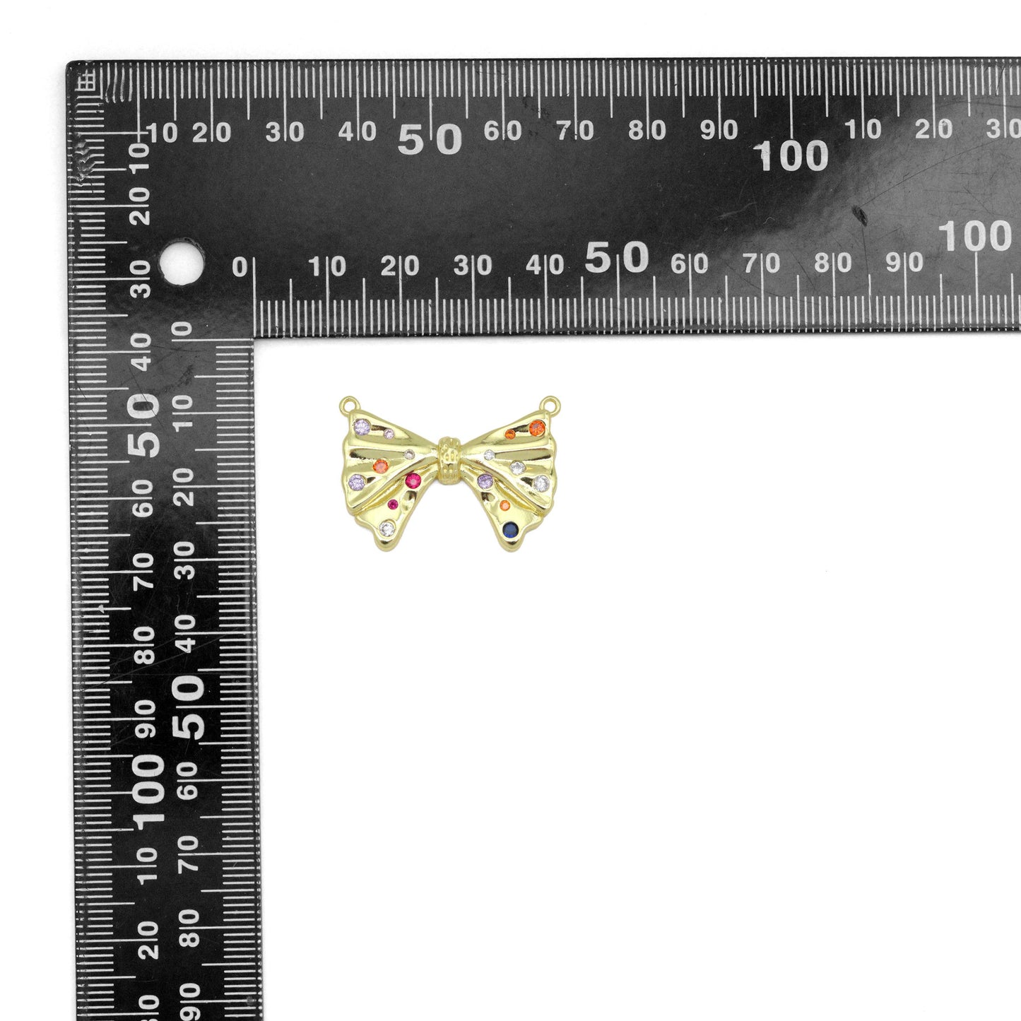 Colorful CZ Gold Bow knot connector Charm Pendant, Sku#LK1082