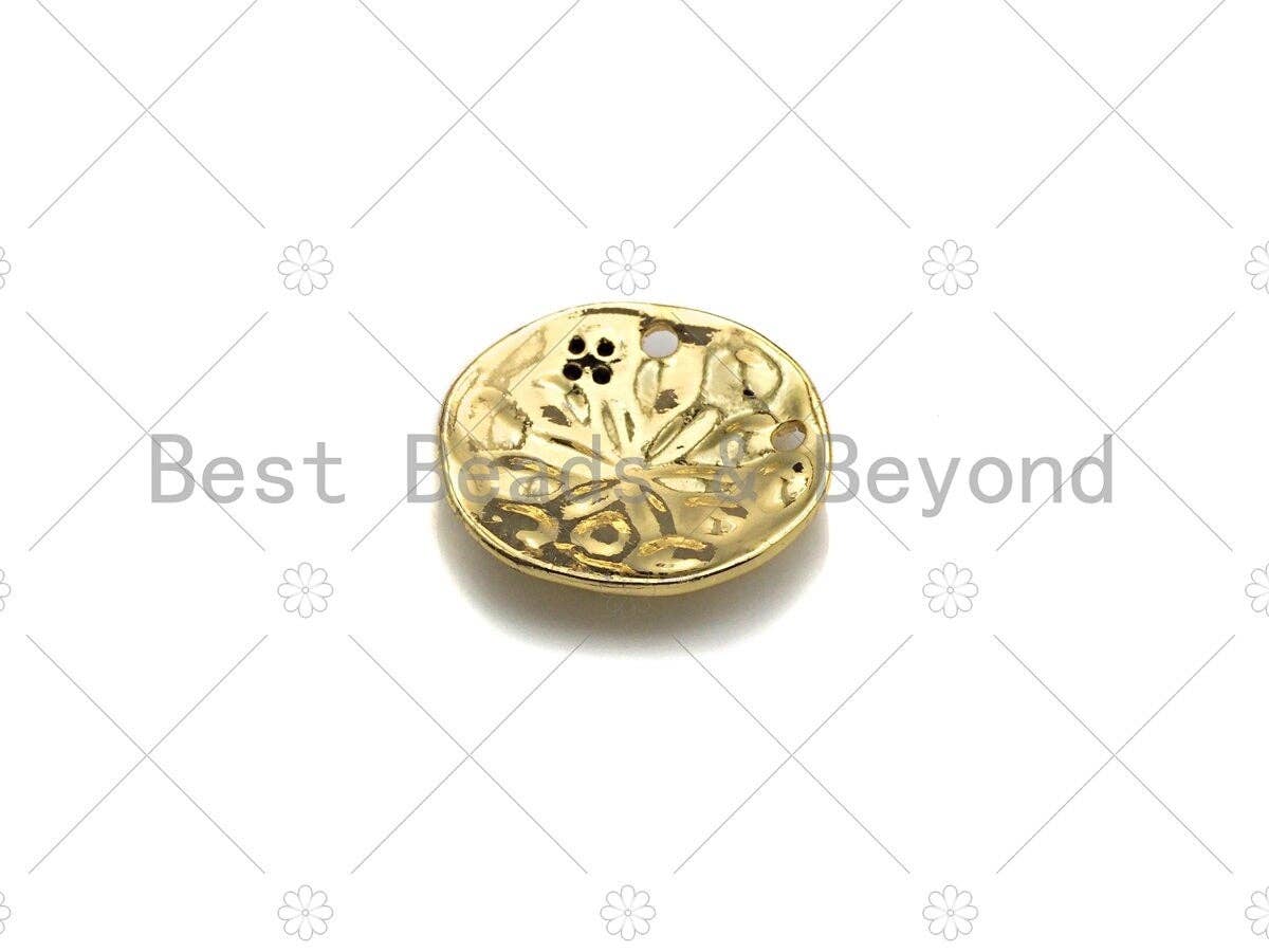 CZ Micro Pave Black CZ Square Pattern On Round Coin Shape Pendant, Dainty Gold Medallion Pendant,17mm, Sku#LK24