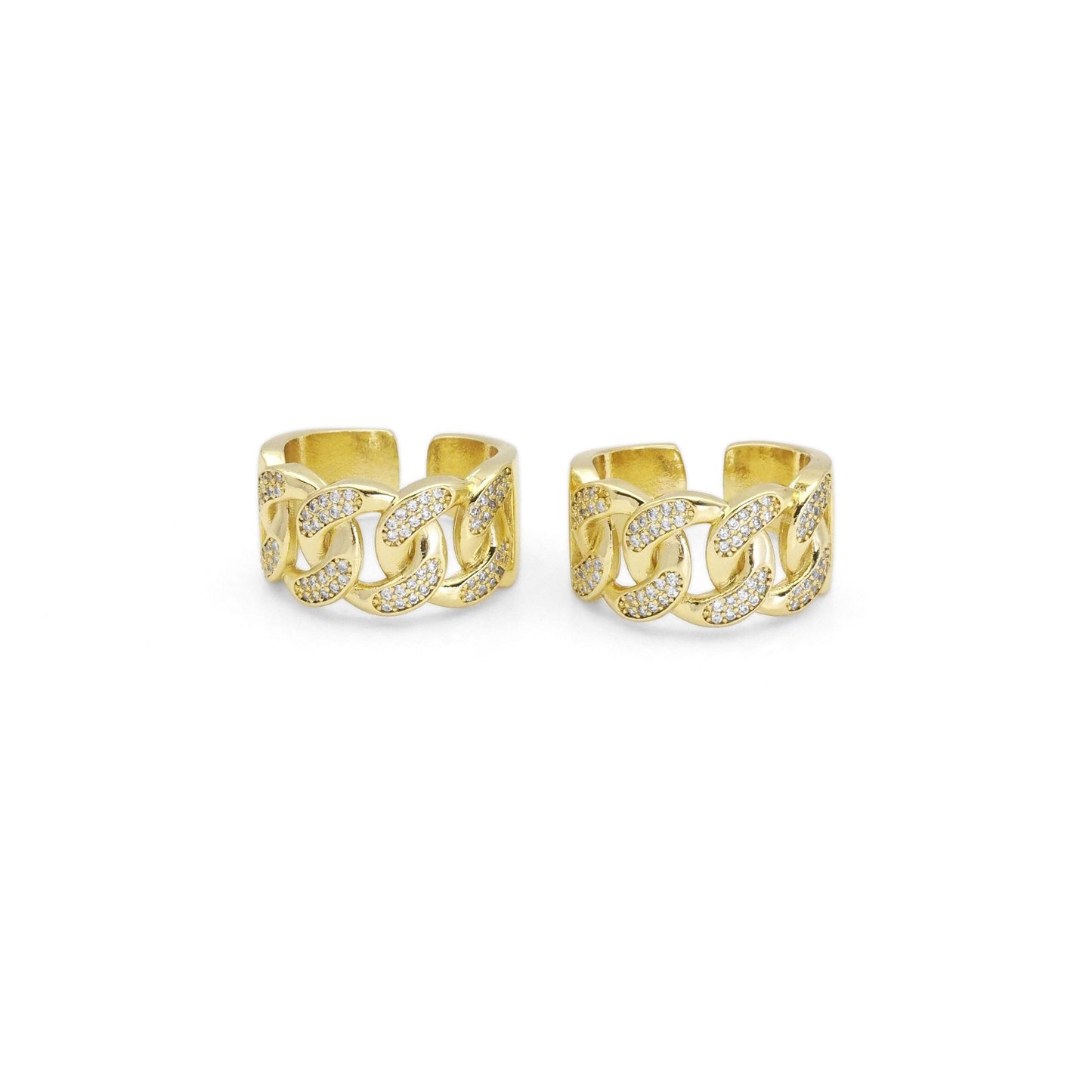 Thick Gold CZ Cuban Link Adjustable Ring, Sku#LK870