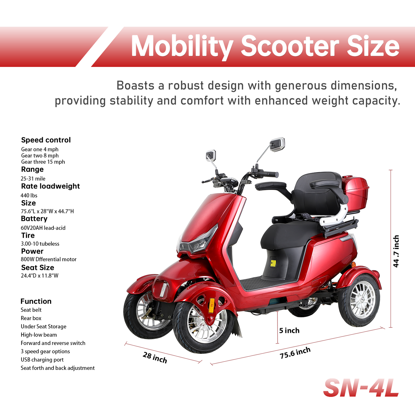 Electric Mobility Scooter with Big Size, High Power