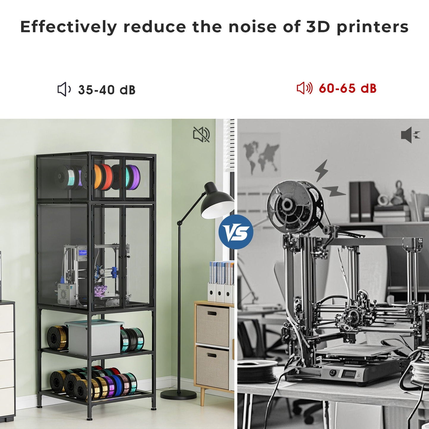 3D Printer Cabinet With Double Layer Filament Storage, T-Shaped Filament Bar, Noise Reducing And Dust Proof Design - Black