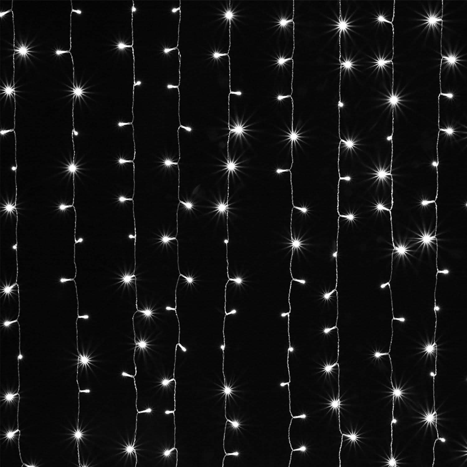 Rideau lumineux féerique étanche de 3m x 2m de couleur blanc froid avec 8 modes