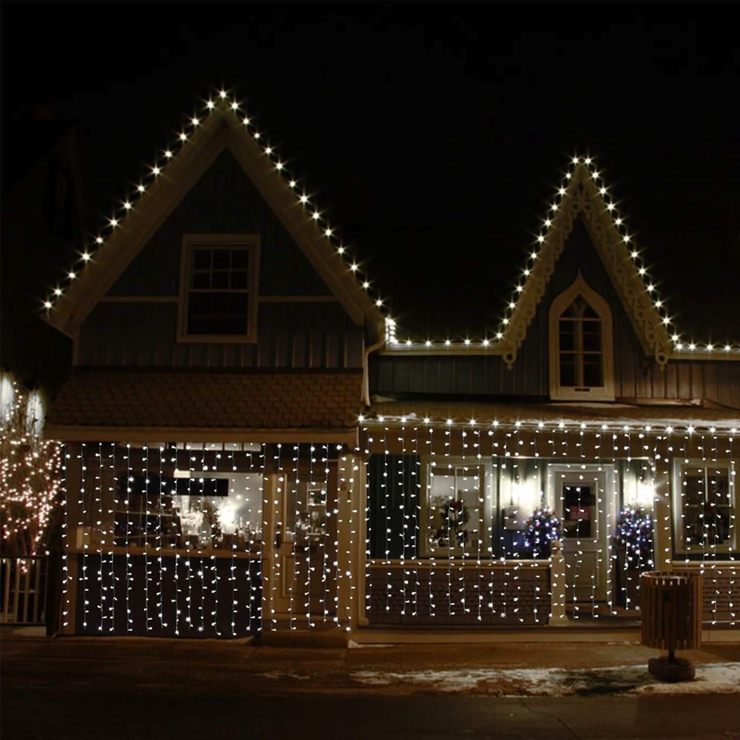 Rideau lumineux féerique étanche de 3m x 2m de couleur blanc froid avec 8 modes
