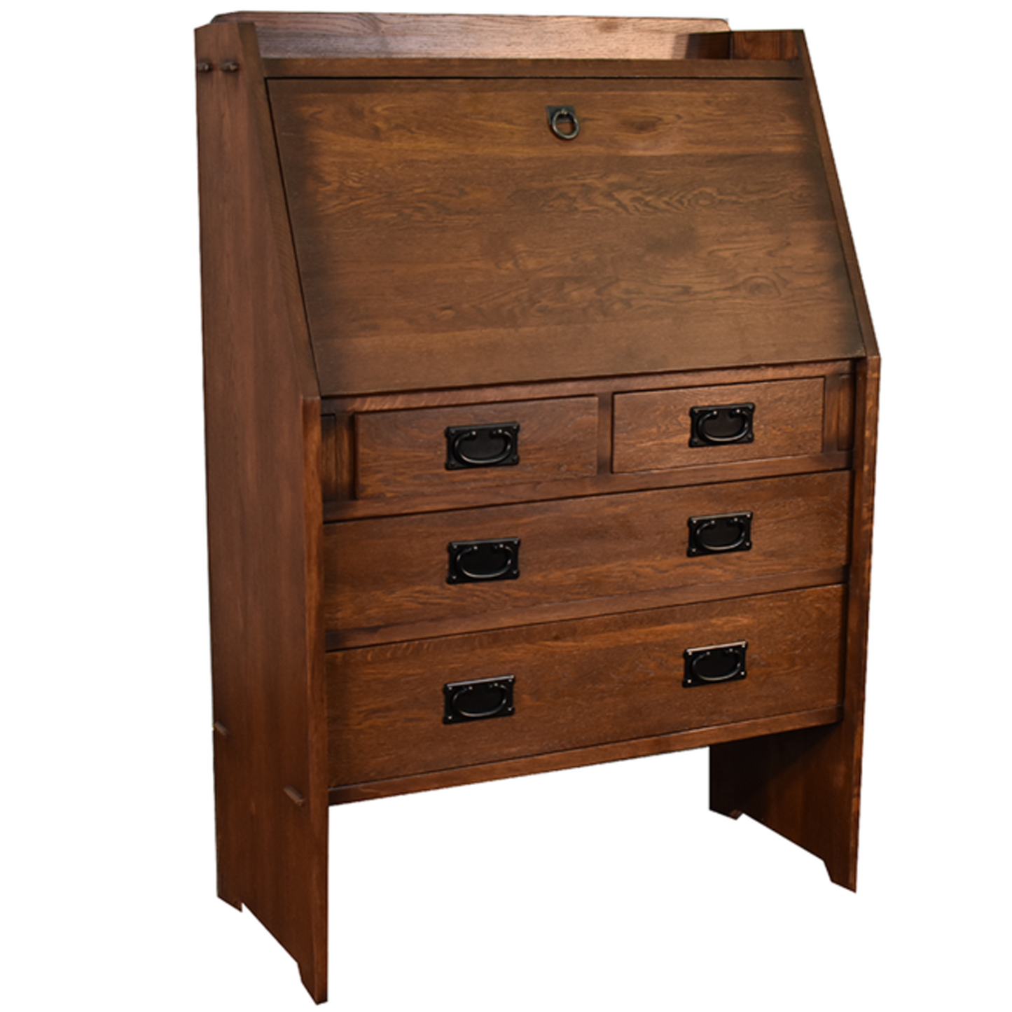 Arts and Crafts Mission Solid Oak Secretary Desk - Dark Brown