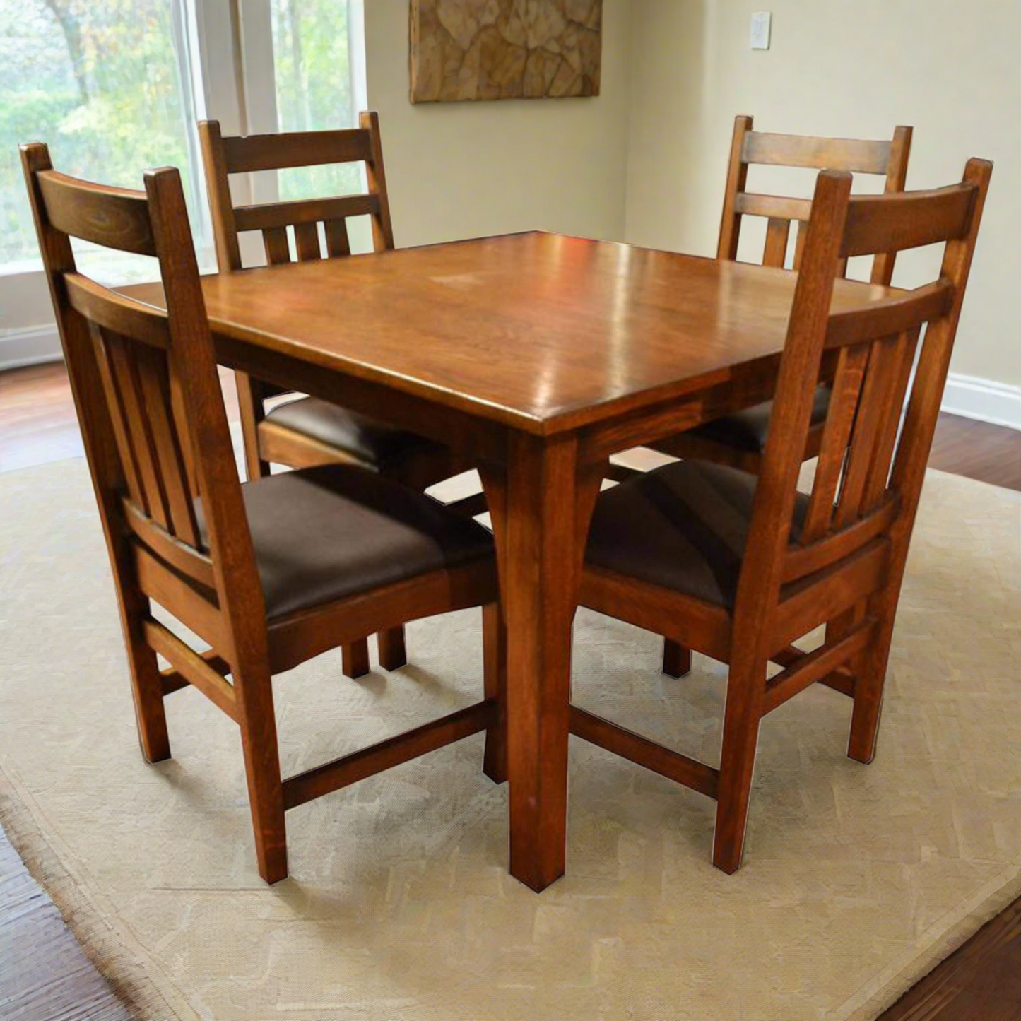 Mission Style White Oak Square Dining Table Set - (2 Colors Available)